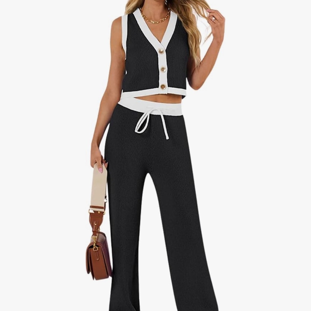 Black and White Sweater Vest and Pants Set - Picture 2 of 4